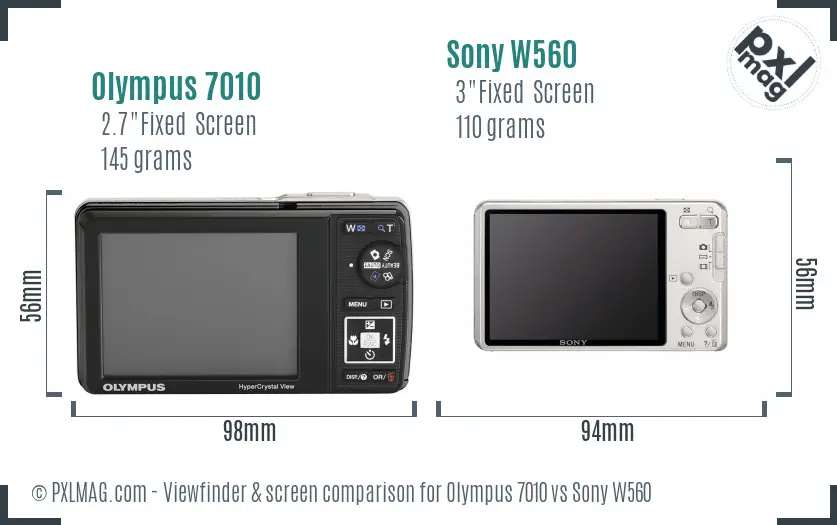 Olympus 7010 vs Sony W560 Screen and Viewfinder comparison