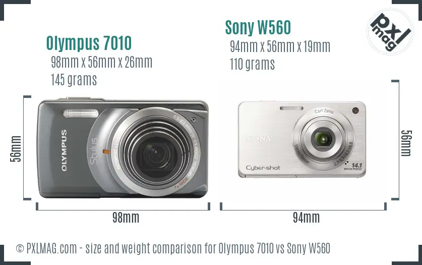 Olympus 7010 vs Sony W560 size comparison