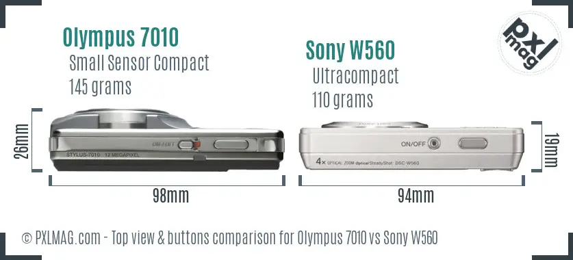 Olympus 7010 vs Sony W560 top view buttons comparison