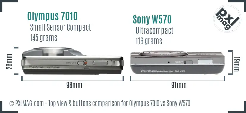 Olympus 7010 vs Sony W570 top view buttons comparison