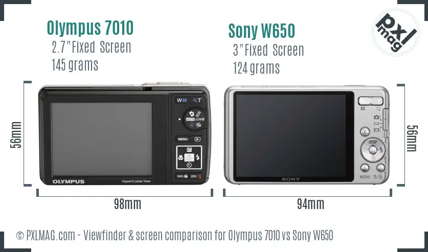 Olympus 7010 vs Sony W650 Screen and Viewfinder comparison