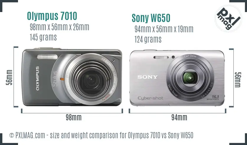 Olympus 7010 vs Sony W650 size comparison