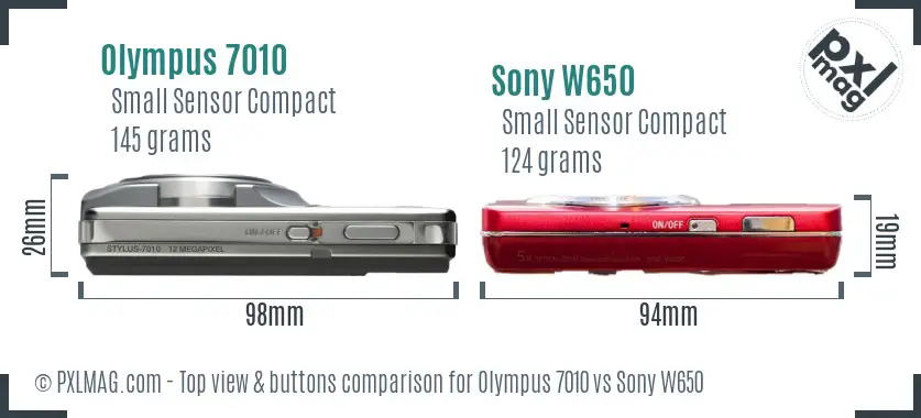 Olympus 7010 vs Sony W650 top view buttons comparison