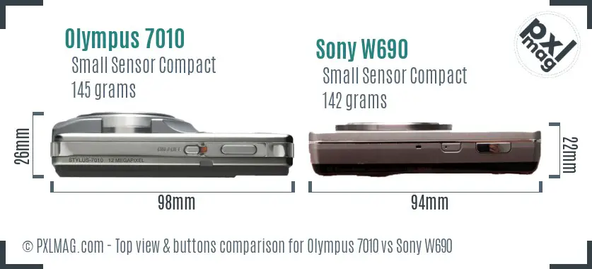 Olympus 7010 vs Sony W690 top view buttons comparison