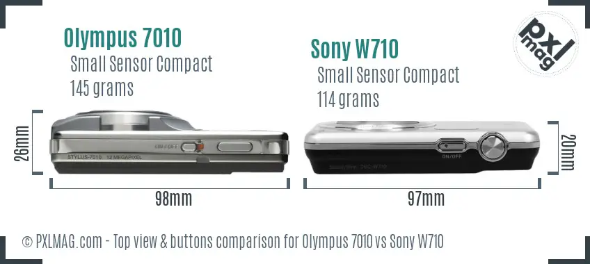 Olympus 7010 vs Sony W710 top view buttons comparison