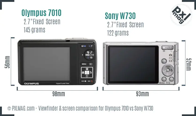 Olympus 7010 vs Sony W730 Screen and Viewfinder comparison