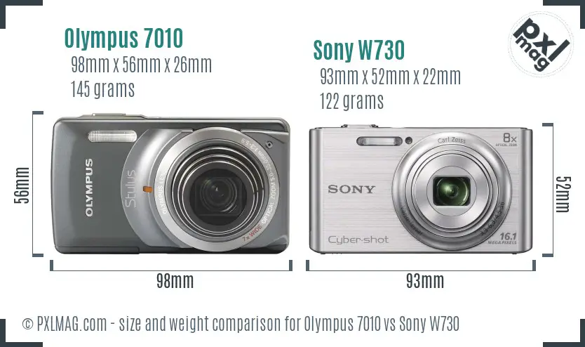 Olympus 7010 vs Sony W730 size comparison