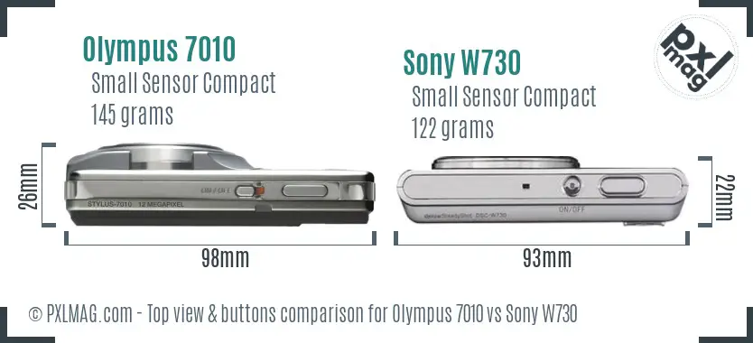 Olympus 7010 vs Sony W730 top view buttons comparison