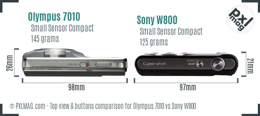 Olympus 7010 vs Sony W800 top view buttons comparison