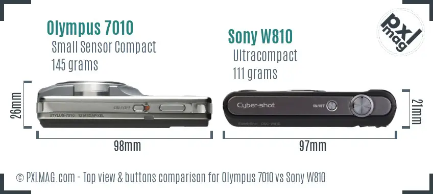 Olympus 7010 vs Sony W810 top view buttons comparison Olympus 7010 vs Sony W810 top view buttons comparison