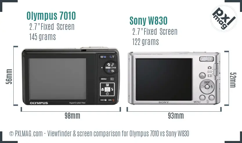 Olympus 7010 vs Sony W830 Screen and Viewfinder comparison