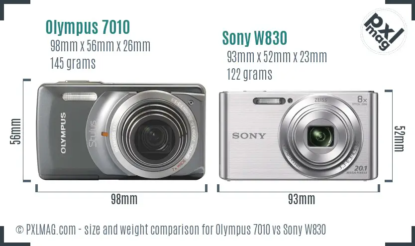 Olympus 7010 vs Sony W830 size comparison