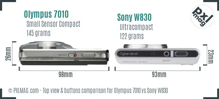 Olympus 7010 vs Sony W830 top view buttons comparison