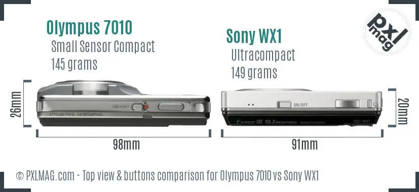 Olympus 7010 vs Sony WX1 top view buttons comparison