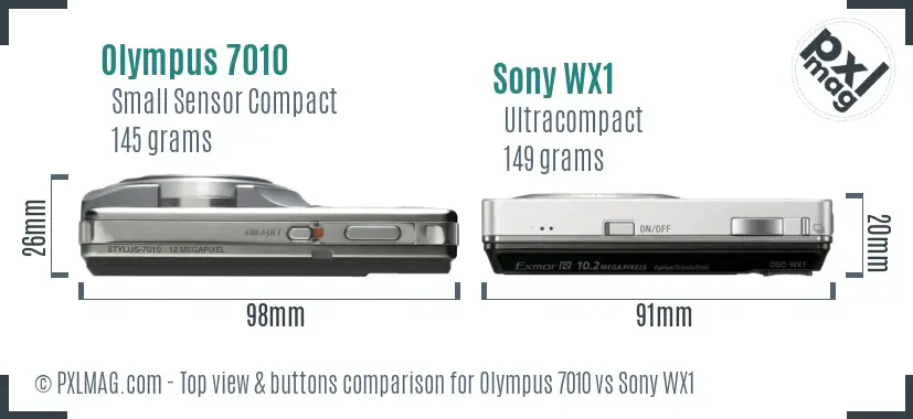 Olympus 7010 vs Sony WX1 top view buttons comparison Olympus 7010 vs Sony WX1 top view buttons comparison