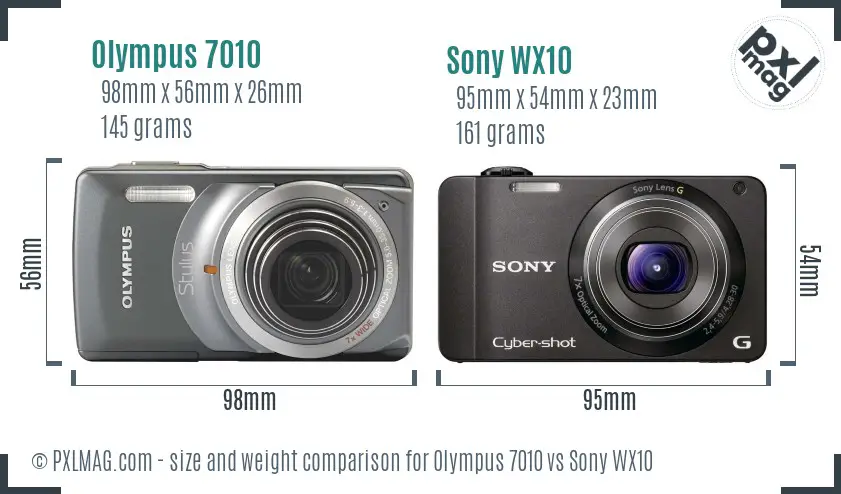 Olympus 7010 vs Sony WX10 size comparison