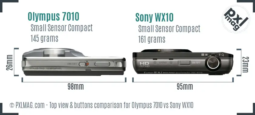 Olympus 7010 vs Sony WX10 top view buttons comparison