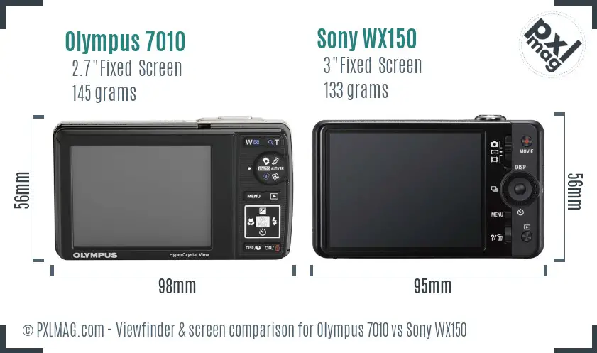 Olympus 7010 vs Sony WX150 Screen and Viewfinder comparison