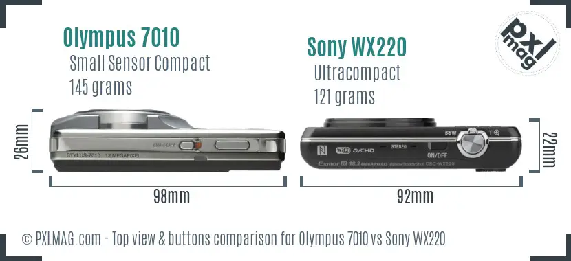 Olympus 7010 vs Sony WX220 top view buttons comparison