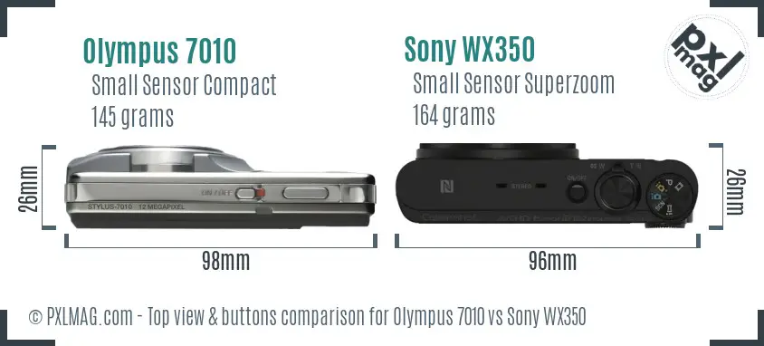 Olympus 7010 vs Sony WX350 top view buttons comparison