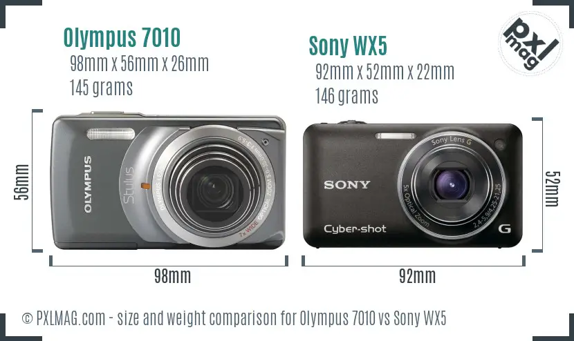 Olympus 7010 vs Sony WX5 size comparison