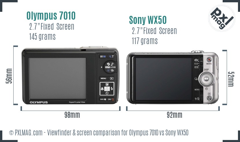 Olympus 7010 vs Sony WX50 Screen and Viewfinder comparison