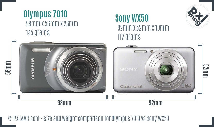 Olympus 7010 vs Sony WX50 size comparison