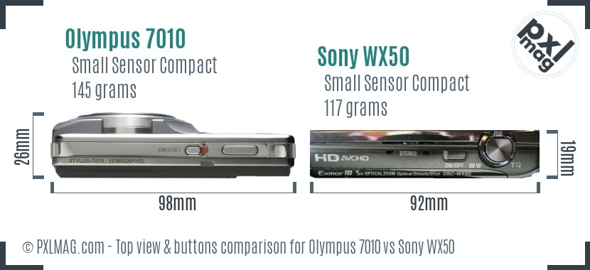 Olympus 7010 vs Sony WX50 top view buttons comparison