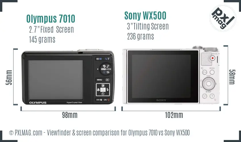Olympus 7010 vs Sony WX500 Screen and Viewfinder comparison