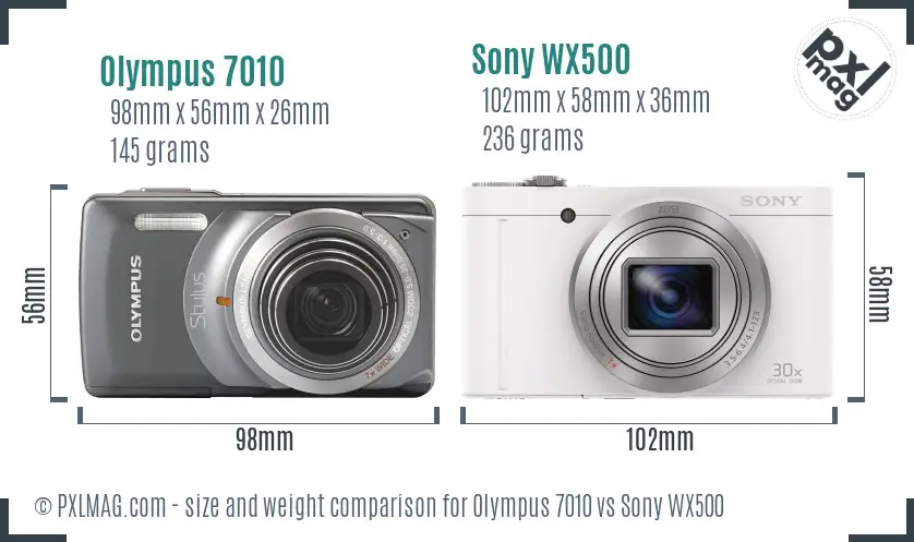 Olympus 7010 vs Sony WX500 size comparison