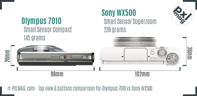 Olympus 7010 vs Sony WX500 top view buttons comparison