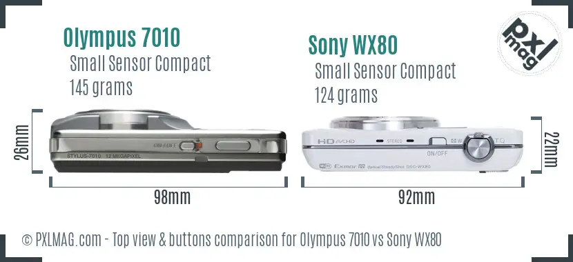 Olympus 7010 vs Sony WX80 top view buttons comparison Olympus 7010 vs Sony WX80 top view buttons comparison