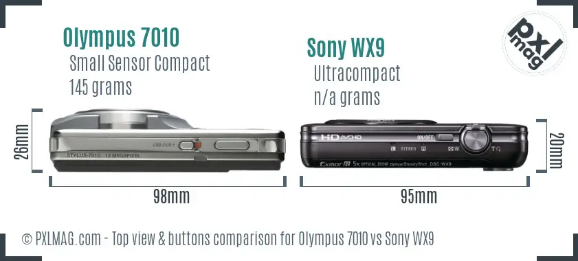 Olympus 7010 vs Sony WX9 top view buttons comparison