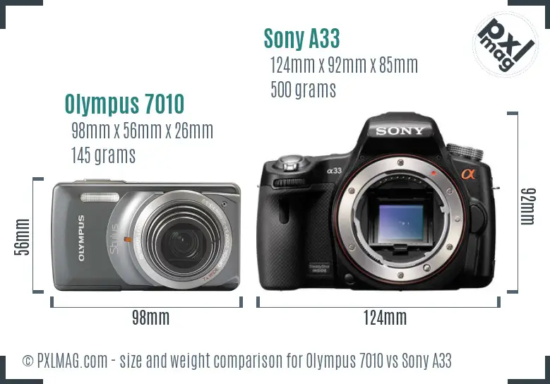 Olympus 7010 vs Sony A33 size comparison