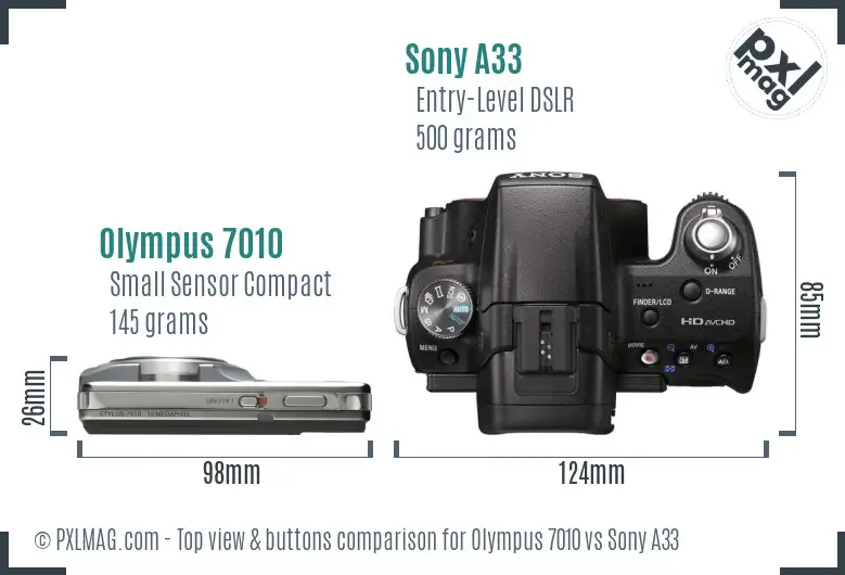 Olympus 7010 vs Sony A33 top view buttons comparison