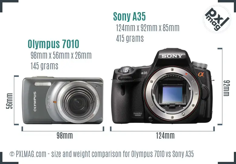 Olympus 7010 vs Sony A35 size comparison