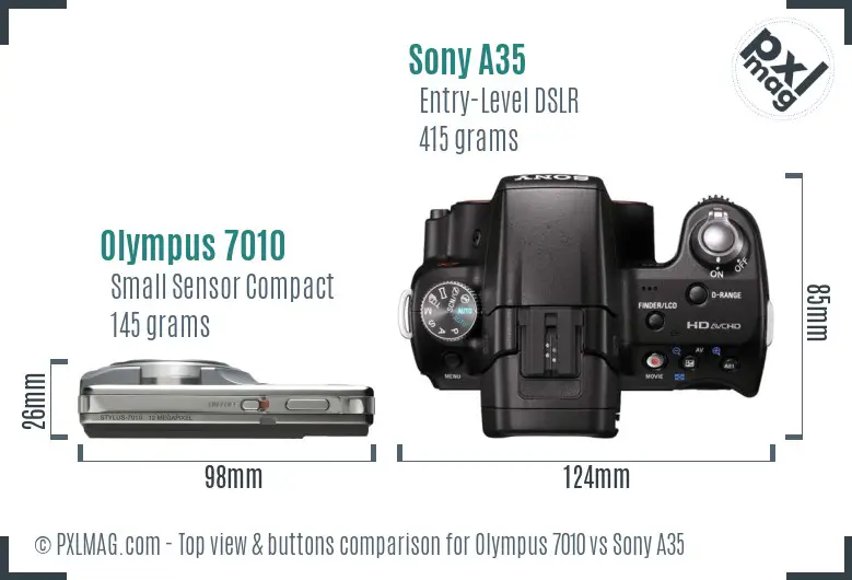 Olympus 7010 vs Sony A35 top view buttons comparison