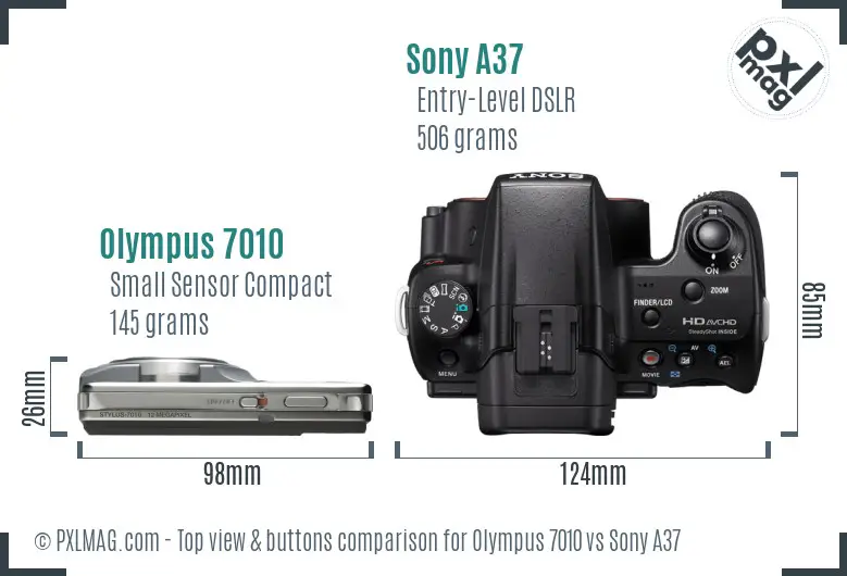 Olympus 7010 vs Sony A37 top view buttons comparison