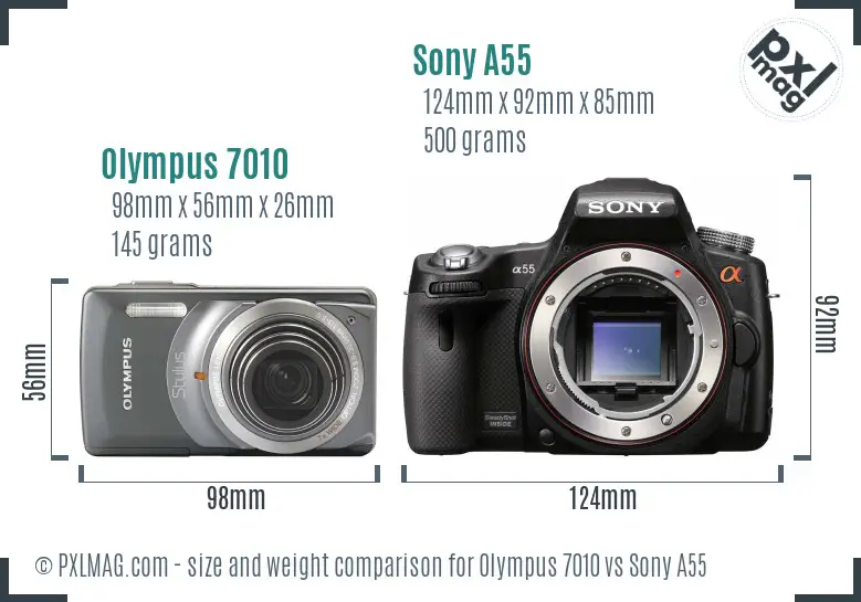 Olympus 7010 vs Sony A55 size comparison Olympus 7010 vs Sony A55 size comparison
