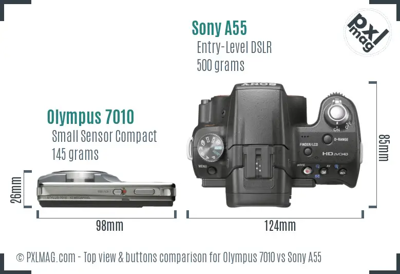 Olympus 7010 vs Sony A55 top view buttons comparison Olympus 7010 vs Sony A55 top view buttons comparison