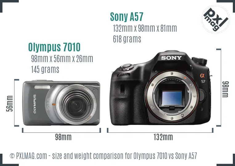 Olympus 7010 vs Sony A57 size comparison