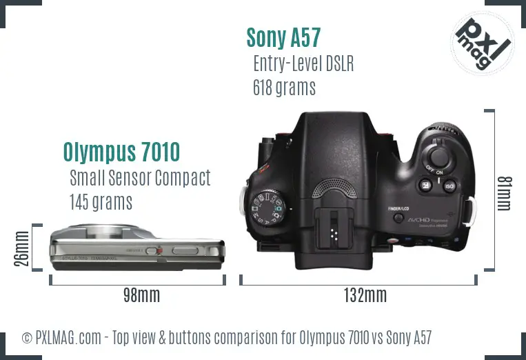 Olympus 7010 vs Sony A57 top view buttons comparison