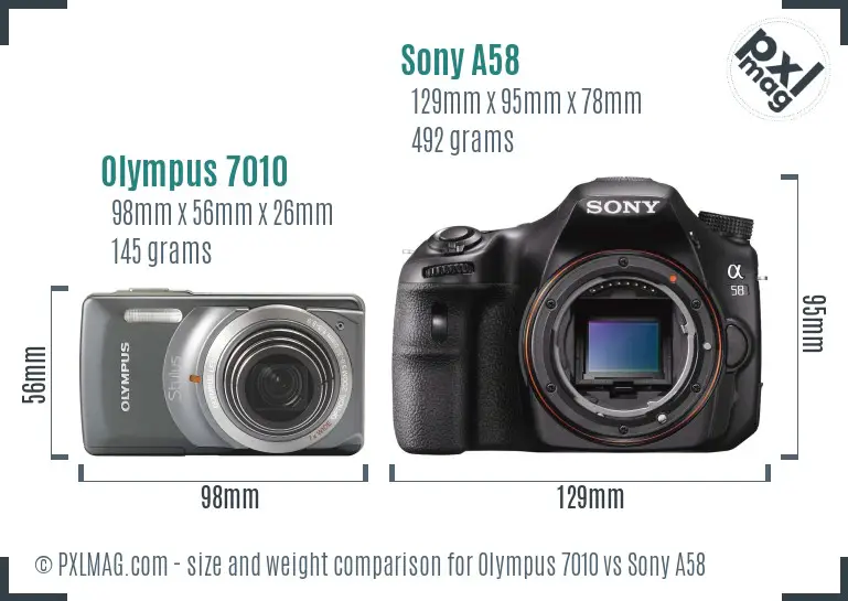 Olympus 7010 vs Sony A58 size comparison