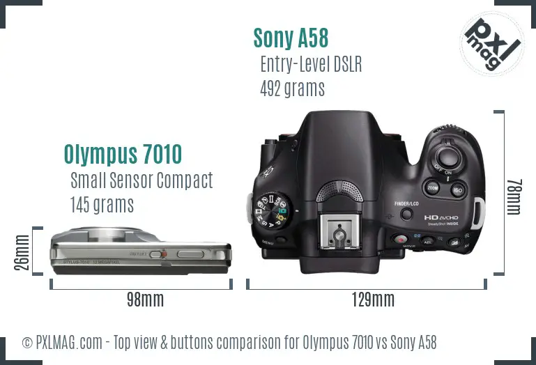 Olympus 7010 vs Sony A58 top view buttons comparison