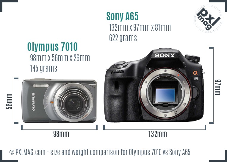 Olympus 7010 vs Sony A65 size comparison