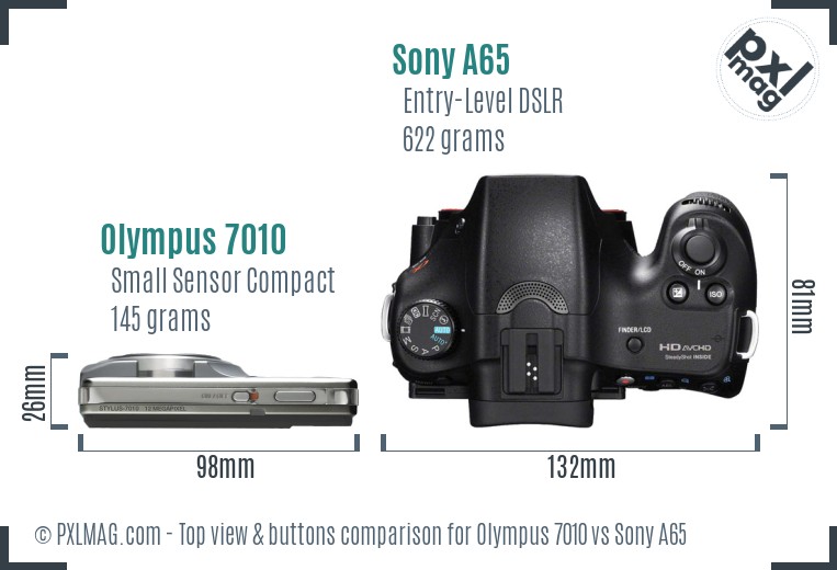 Olympus 7010 vs Sony A65 top view buttons comparison