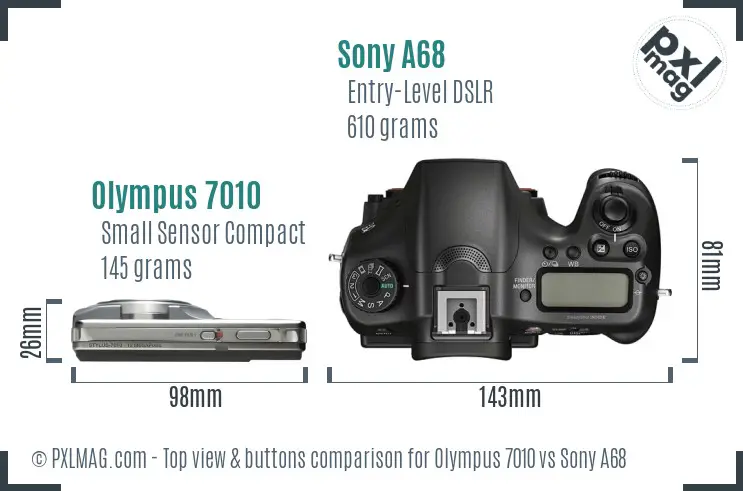 Olympus 7010 vs Sony A68 top view buttons comparison