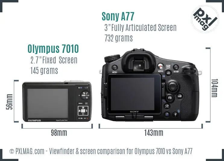 Olympus 7010 vs Sony A77 Screen and Viewfinder comparison