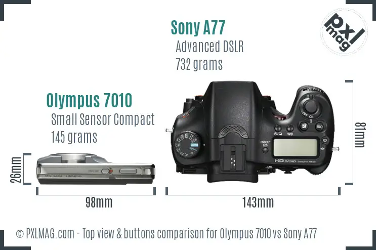 Olympus 7010 vs Sony A77 top view buttons comparison
