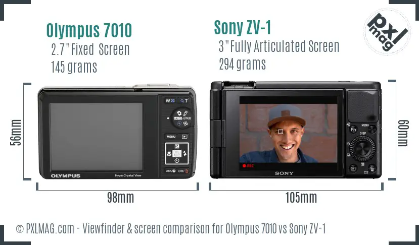 Olympus 7010 vs Sony ZV-1 Screen and Viewfinder comparison